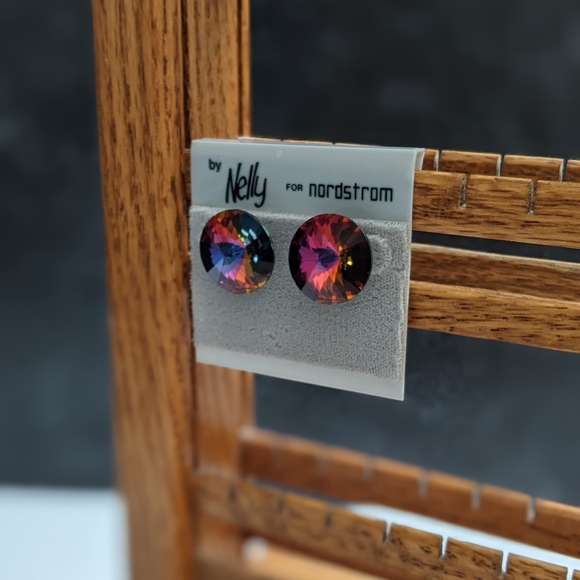 Vintage Nelly by Nordstrom watermelon Rivoli crystal post earrings - Picture 3 of 5